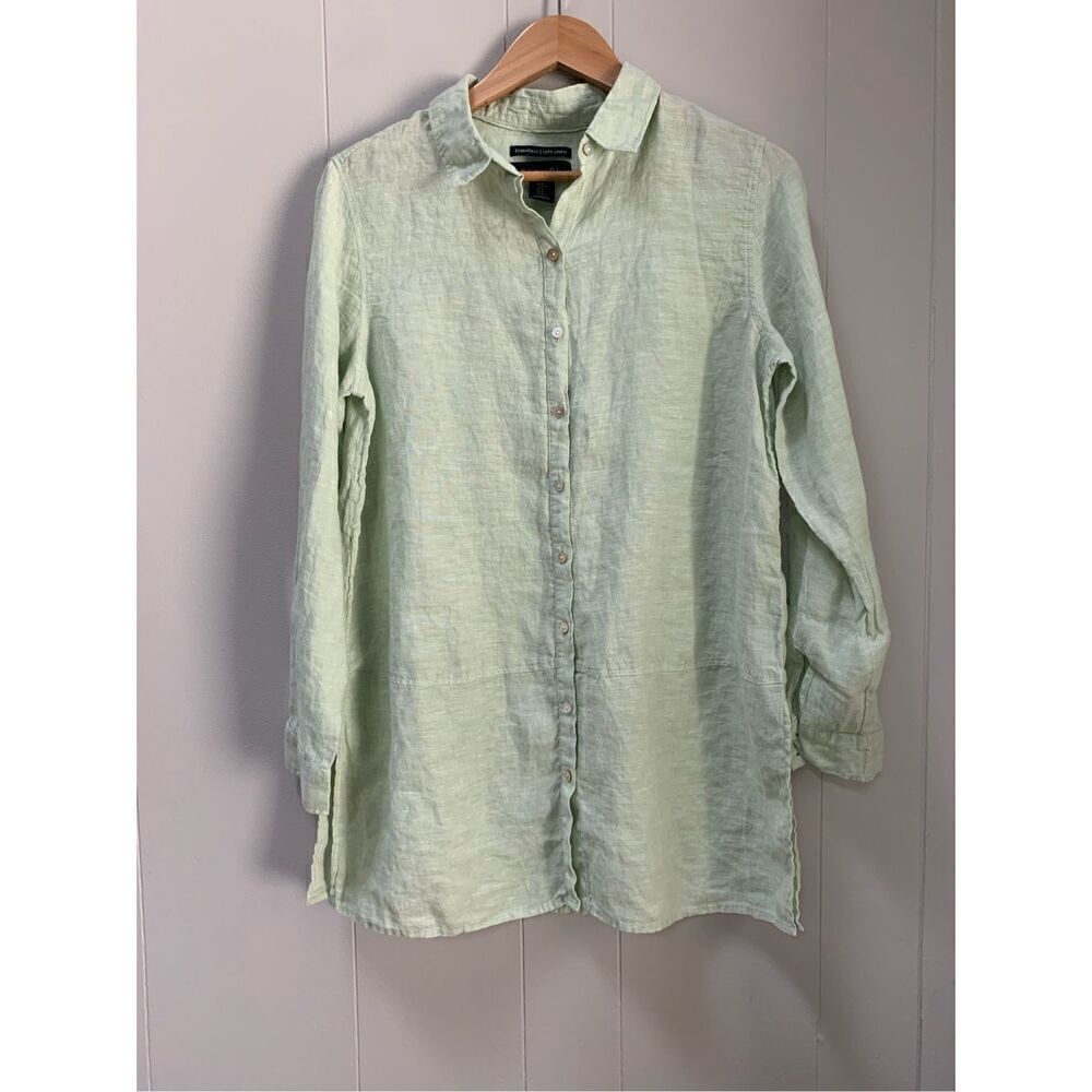 Tahari 100% linen light green tunic top medium
